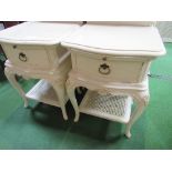 2 French-style cream coloured bedside cabinets by Willis & Gambier, each 50cms x 45cms x 67cms.