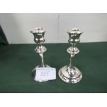 Pair of Art Deco Chester hallmarked silver candlesticks, height 15cms. Estimate £80-120