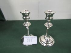 Pair of Art Deco Chester hallmarked silver candlesticks, height 15cms. Estimate £80-120