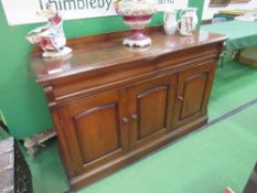 Mahogany sideboard with 2 frieze drawers over 3 door cupboard, 146cms x 48cms x 96cms. Estimate £