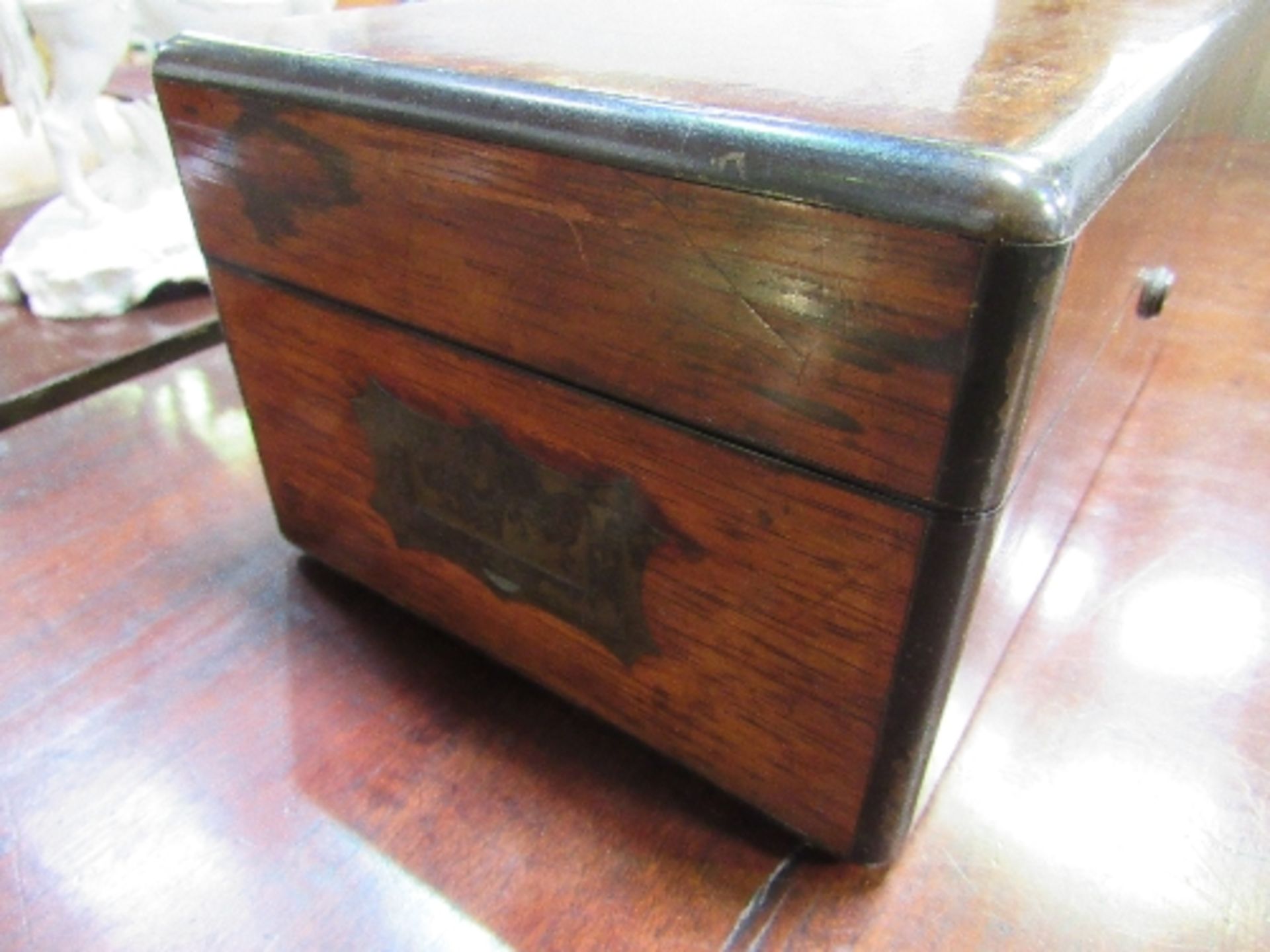 Rosewood brass mounted jewellery box with rouched velvet interior, 30cms x 17cms x 13cms. - Image 2 of 7