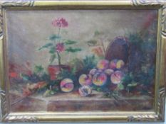 19th century continental (probably Dutch School) gilt framed oil on canvas still life of peaches
