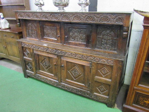 Early 18th century carved oak press cupboard, 118cms x 61cms x 131cms. Estimate £200-250