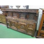 Early 18th century carved oak press cupboard, 118cms x 61cms x 131cms. Estimate £200-250