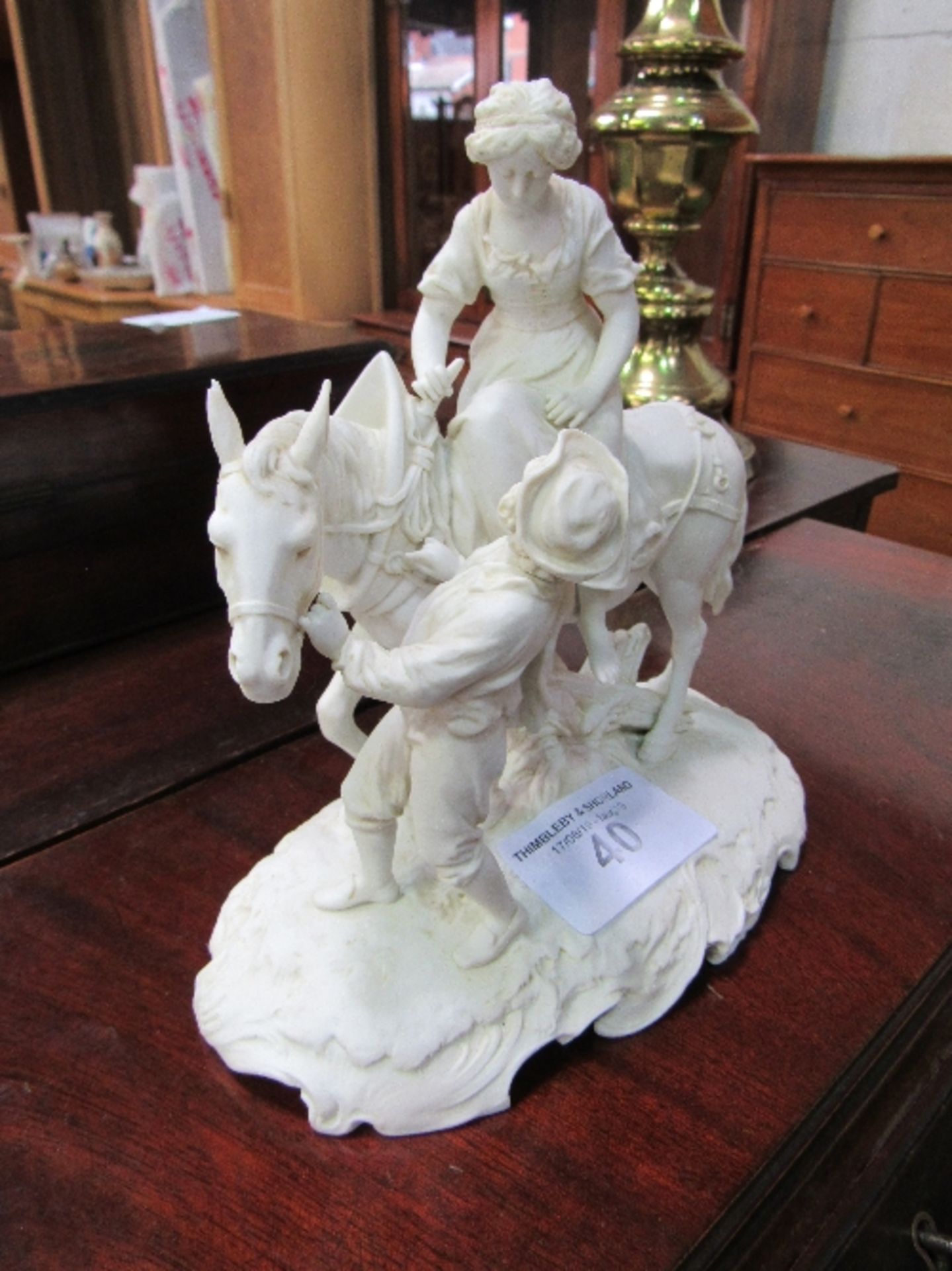 Parian china figurine of a young man & a young lady on a horse. Estimate £20-30 - Image 2 of 5