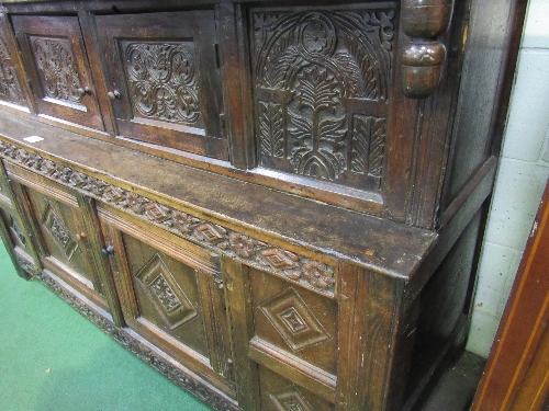 Early 18th century carved oak press cupboard, 118cms x 61cms x 131cms. Estimate £200-250 - Image 8 of 8