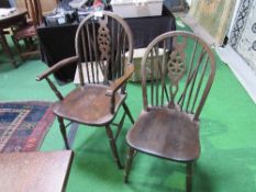 Set of 6 (4+2) Windsor wheel-back chairs. Estimate £60-80