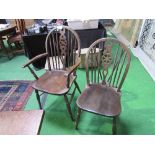 Set of 6 (4+2) Windsor wheel-back chairs. Estimate £60-80