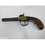 Ornate black powder percussion cap pocket pistol, octagonal barrel, engraved bronze mechanism &