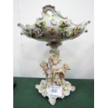 19th century Dresden comport, table centre piece with children & flowers. Estimate £50-80