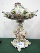 19th century Dresden comport, table centre piece with children & flowers. Estimate £50-80