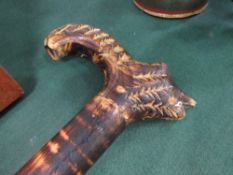 Unusual Zebra stripe stick with Derby handle, carved tribal decoration. Estimate £10-15