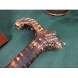 Unusual Zebra stripe stick with Derby handle, carved tribal decoration. Estimate £10-15