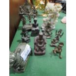 9 brass oriental religious figurine & a soap stone figurine. Estimate £20-30