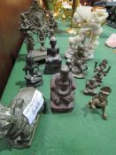 9 brass oriental religious figurine & a soap stone figurine. Estimate £20-30