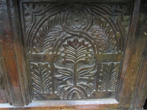 Early 18th century carved oak press cupboard, 118cms x 61cms x 131cms. Estimate £200-250 - Image 3 of 8