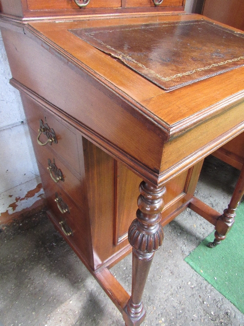 Edwardian mahogany Davenport, with display cabinet above on casters, 56cms x 56cms x 122cms. - Image 6 of 7