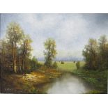 Framed oil on canvas of river scene by Wilhelm Koenig (Austrian 1929). Estimate £80-120