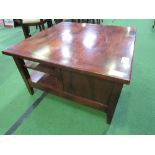 Mahogany coffee table with drawers & storage beneath, 85cms x 85cms x 50cms. Estimate £30-50