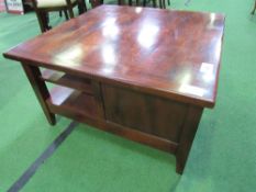 Mahogany coffee table with drawers & storage beneath, 85cms x 85cms x 50cms. Estimate £30-50