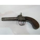 Small black powder percussion cap pocket pistol with removable or interchangeable barrel & good
