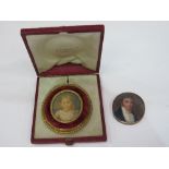 Miniature glazed oil on ivorine of a young man in period dress, a/f, & a miniature of a