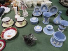 10 pieces of Wedgwood jasper, blue; 2 Limoges cups & saucers; 2 other items & 2 other cups & saucers