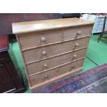 Pine chest of 2 over 3 drawers, 122cms x 50cms x 107cms