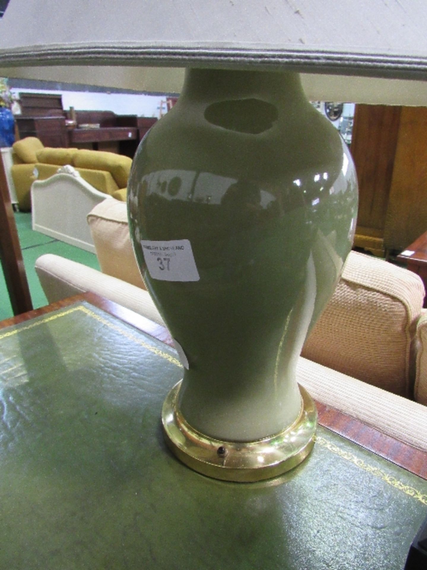 Large green ceramic table lamp c/w shade, height of lamp 52cms. Estimate £20-30 - Image 2 of 2