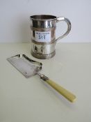 Mid 19th century silver plated Sheffield large tankard & bone handled decorative silver