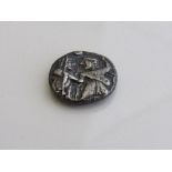 Ancient Lete or Siris Stater coin, circa 520-485BC, nude ithyphallic satyr grasping arm of nymph.