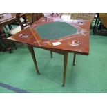 Edwardian cross-banded mahogany envelope-style card table on tapered legs with frieze drawer.