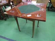 Edwardian cross-banded mahogany envelope-style card table on tapered legs with frieze drawer.