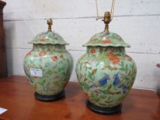 A pair of oriental style table lamps. Estimate £30-50