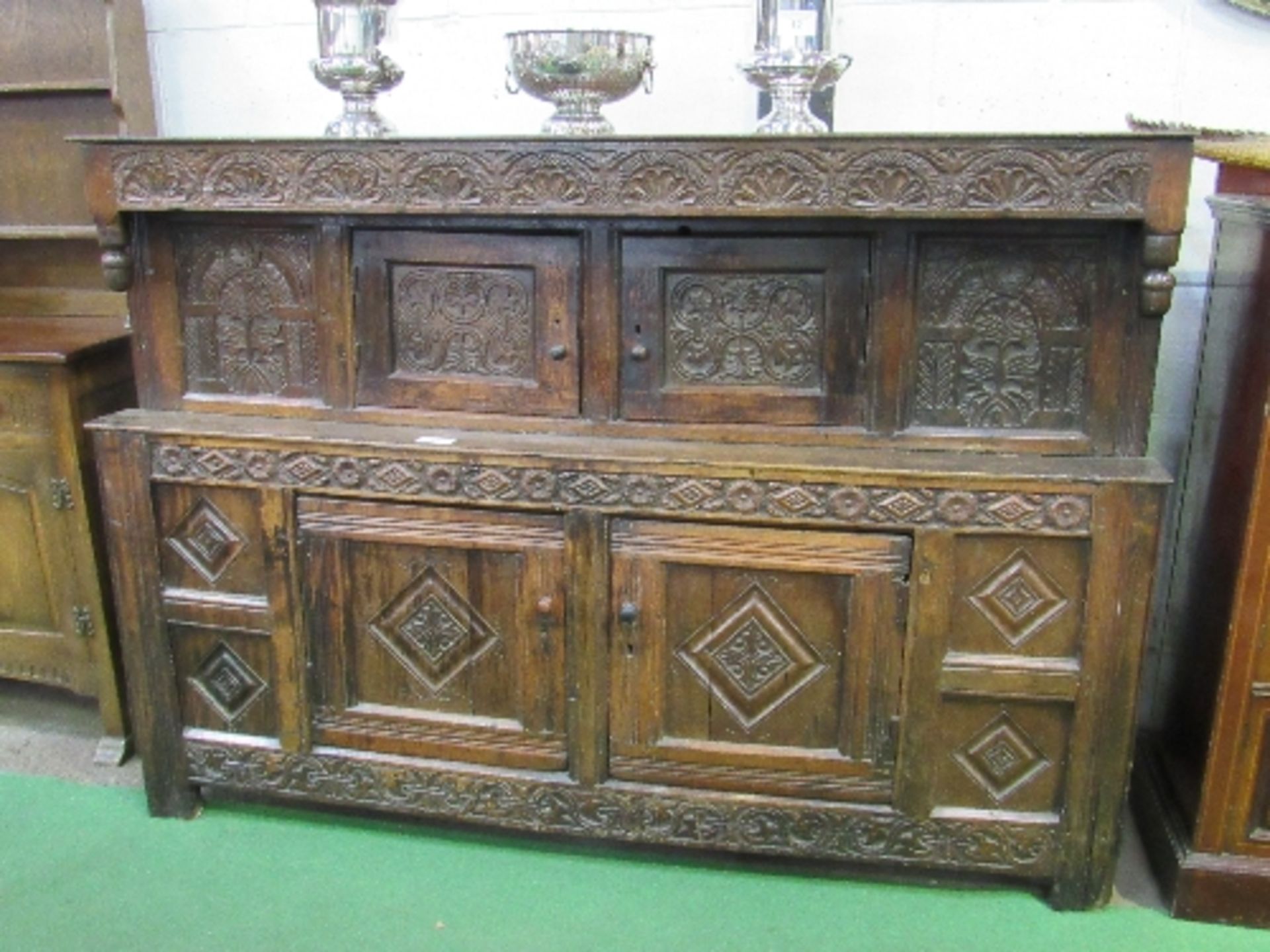 Early 18th century carved oak press cupboard, 118cms x 61cms x 131cms. Estimate £200-250 - Image 2 of 8