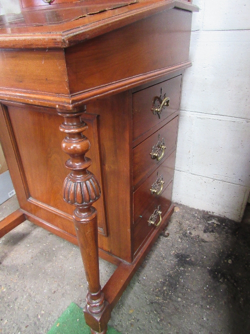 Edwardian mahogany Davenport, with display cabinet above on casters, 56cms x 56cms x 122cms. - Image 2 of 7