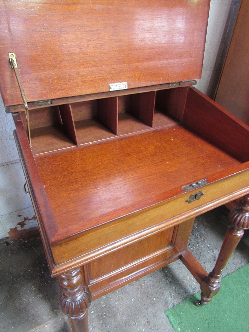 Edwardian mahogany Davenport, with display cabinet above on casters, 56cms x 56cms x 122cms. - Image 7 of 7