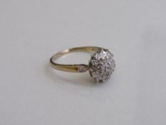 9ct gold & diamond cluster ring, size Q, weight 2.3gms. Estimate £80-100.