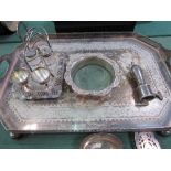 Walker & Hall silver plate decorated tray with up-stand, silver plate fish servers, silver plate ham