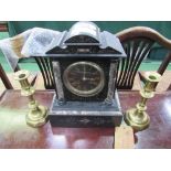 Slate & marble mantel clock together with a pair of Victorian brass candlesticks. Estimate £20-40