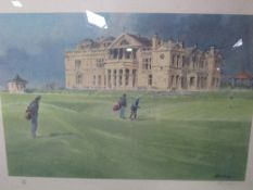 Framed & glazed limited edition print of the 18th hole at St. Andrew's by Robert Wade & 2 prints