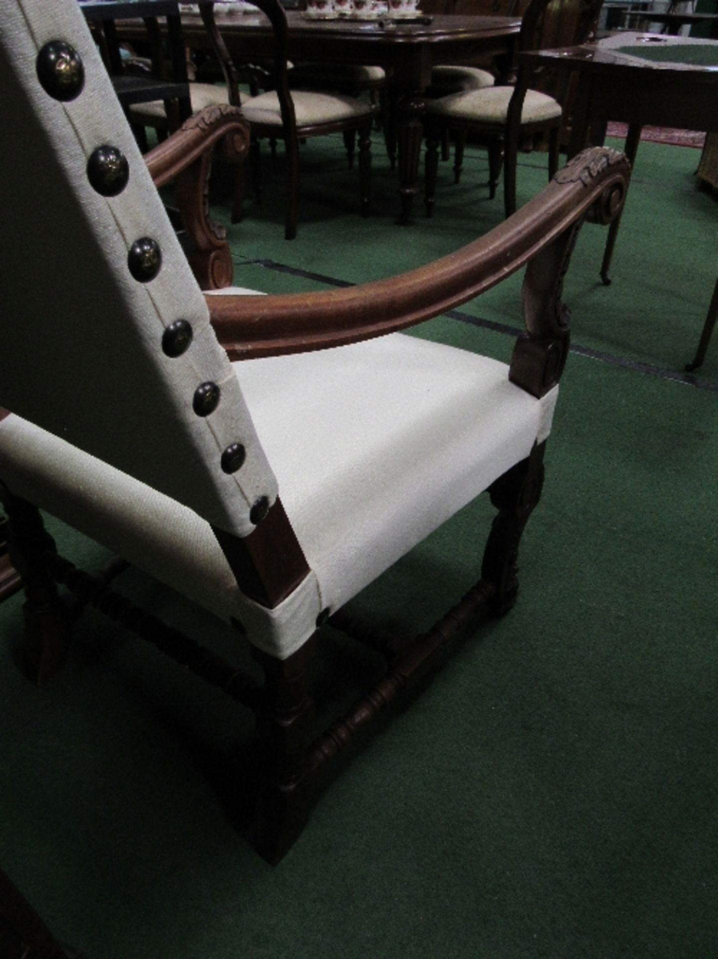 19th century French carved walnut library chair, recently re-covered. Estimate £80-100 - Image 4 of 5