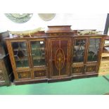 Large Edwardian inlaid mahogany break-front display cabinet, 230cms x 50cms x 146cms. Estimate £