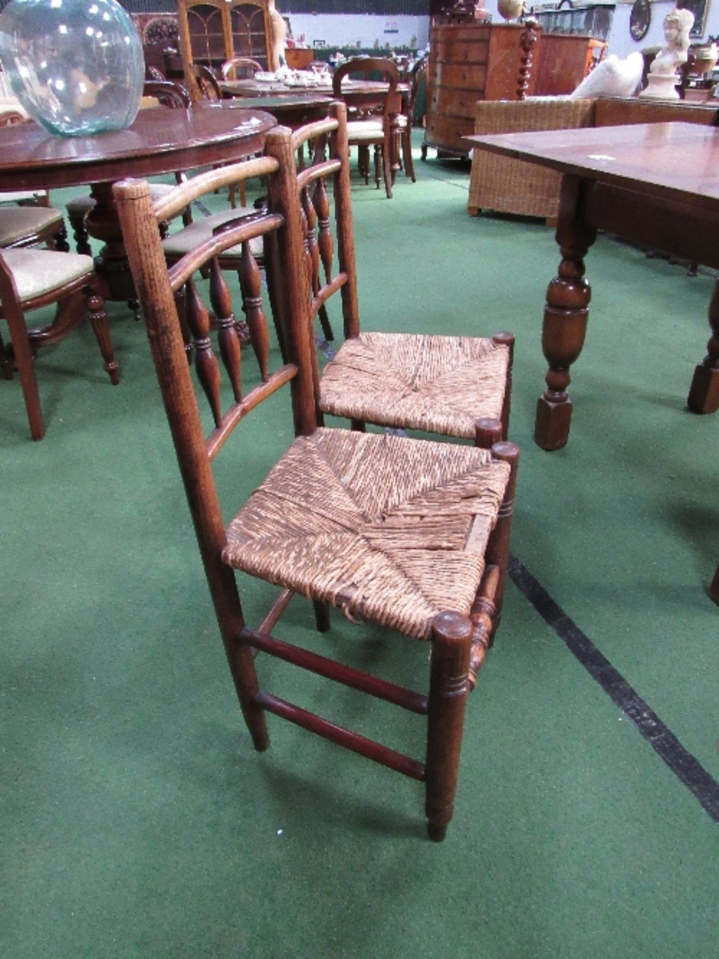 2 oak framed ladder back dining chairs with string seats. Estimate £10-20 - Image 2 of 2