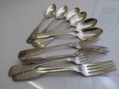 6 Danish silver hallmarked table spoons & forks, weight of forks 7oz & spoons 6.8oz. Total weight