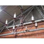 2x 6 branch bronze-effect chandeliers with candle-effect bulbs & spare bulbs. Estimate £100-150