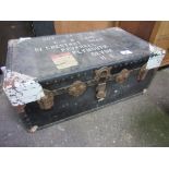 Metal bound travel trunk. Estimate £10-20