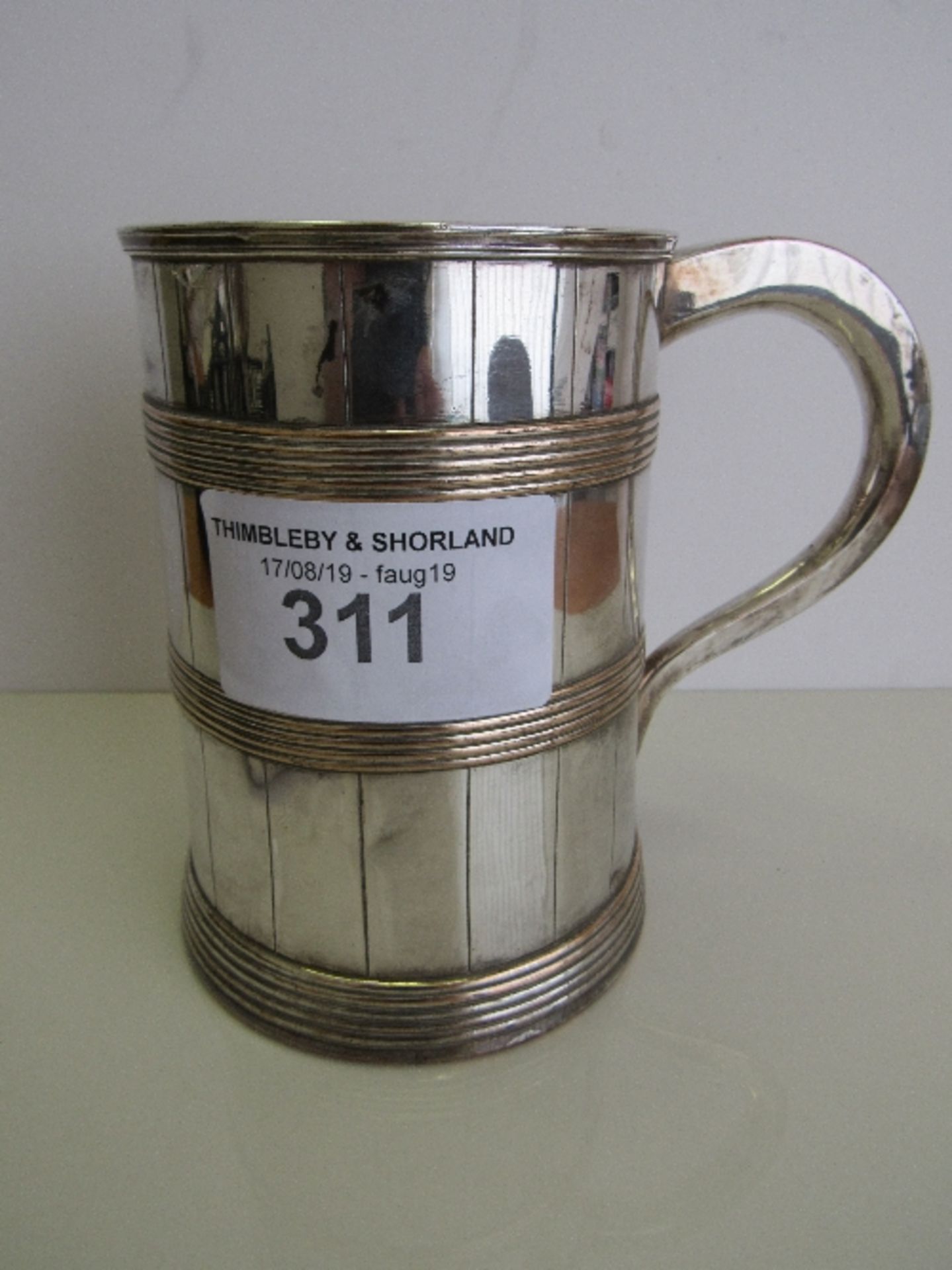 Mid 19th century silver plated Sheffield large tankard & bone handled decorative silver - Image 2 of 3