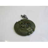 Carved jade pendant & a 925 silver ram's head pendant. Estimate £20-40