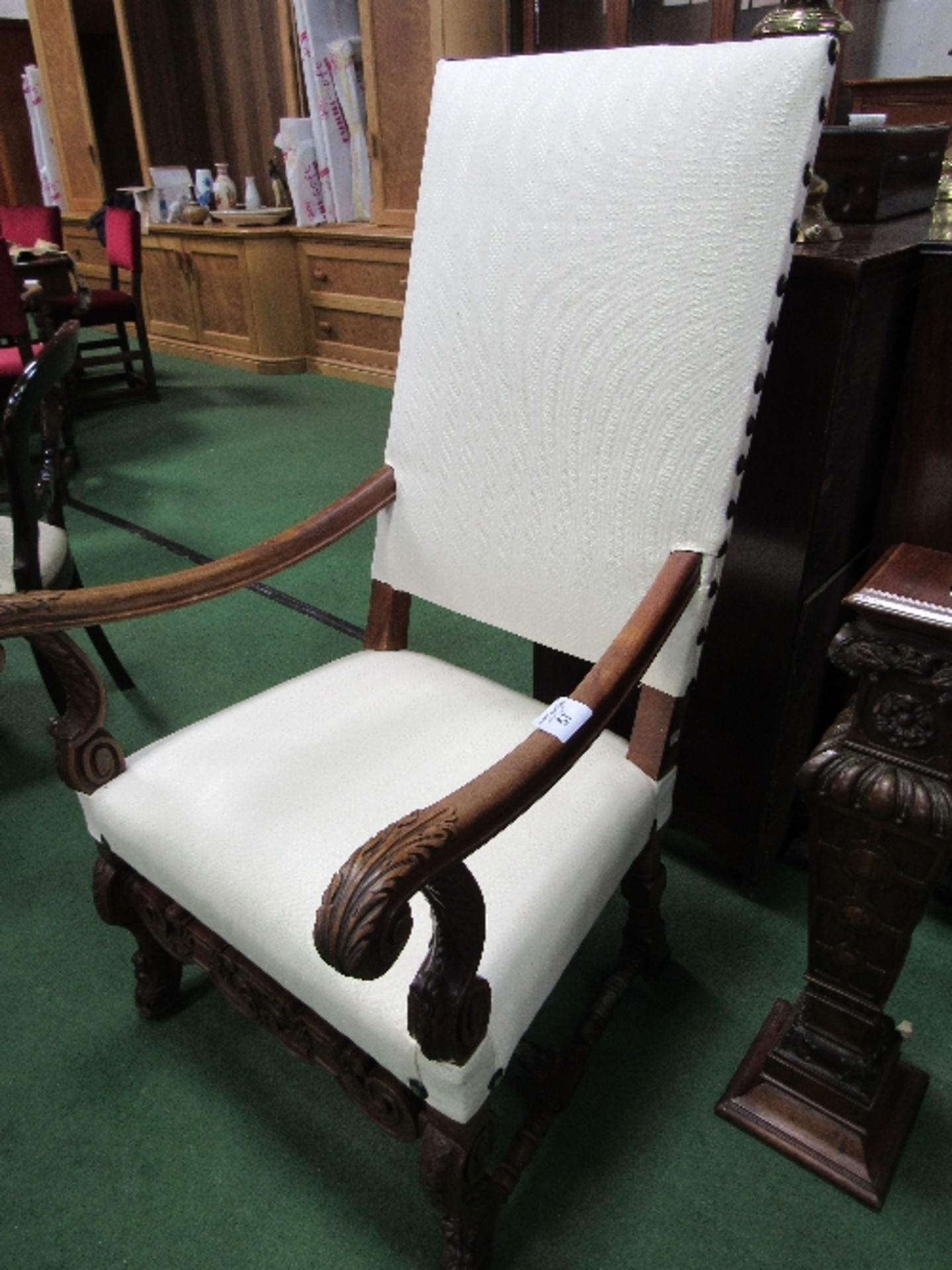 19th century French carved walnut library chair, recently re-covered. Estimate £80-100 - Image 5 of 5